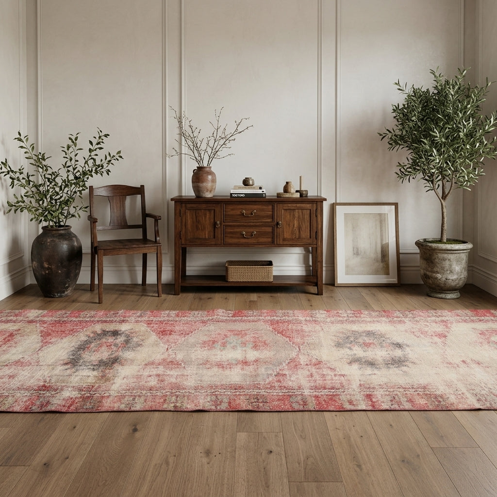 Geometric pattern on the Servperi vintage runner rug – handmade in Anatolia, Turkey