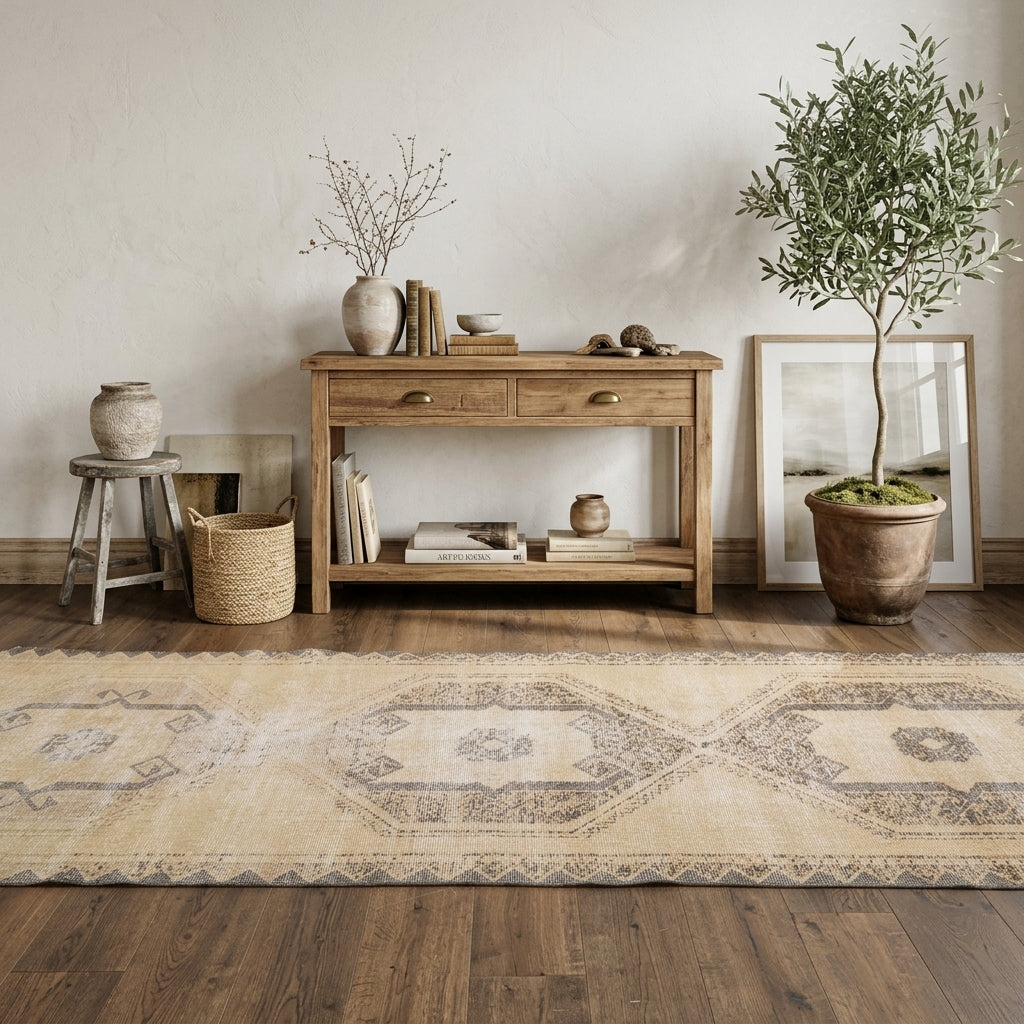 Oriental pattern on the Sebpare vintage runner rug – handmade in Anatolia, Turkey