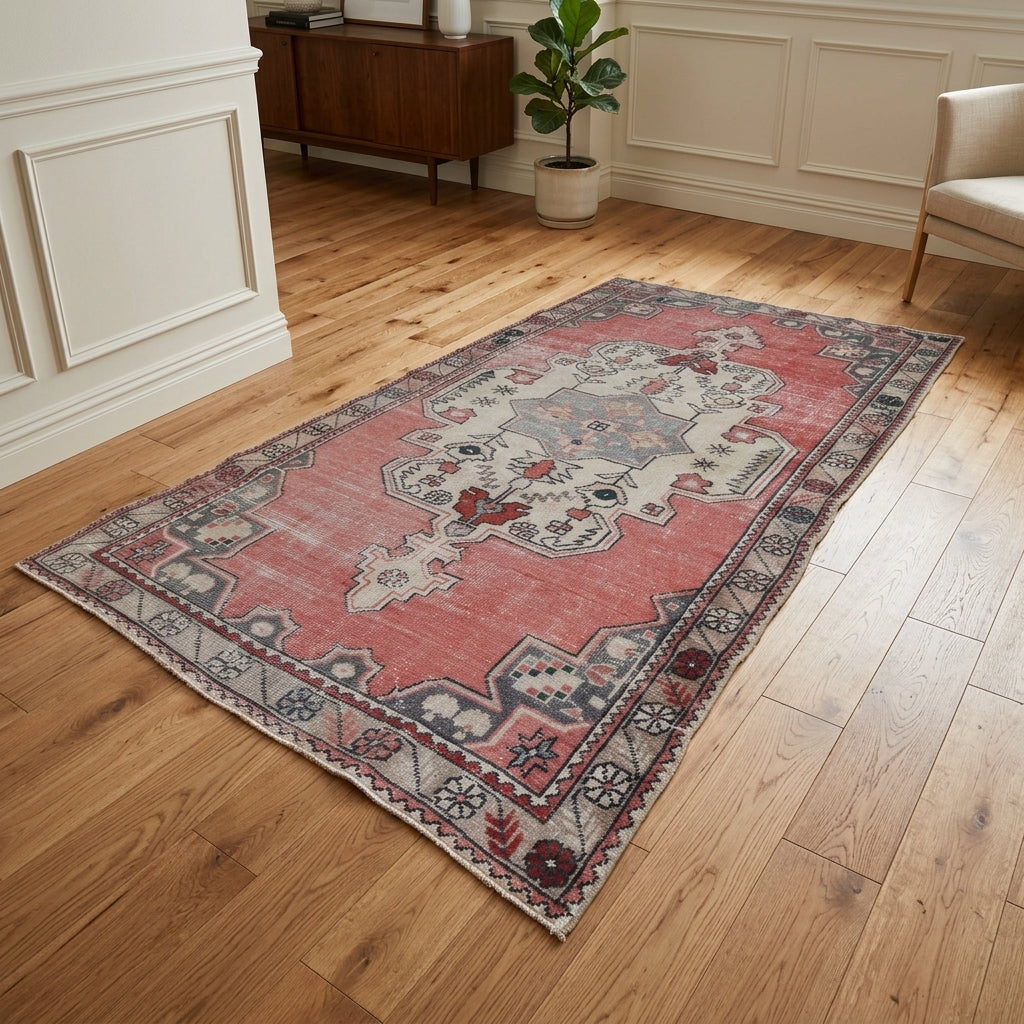 Oriental pattern on the Timonia vintage area rug – handmade in Anatolia, Turkey