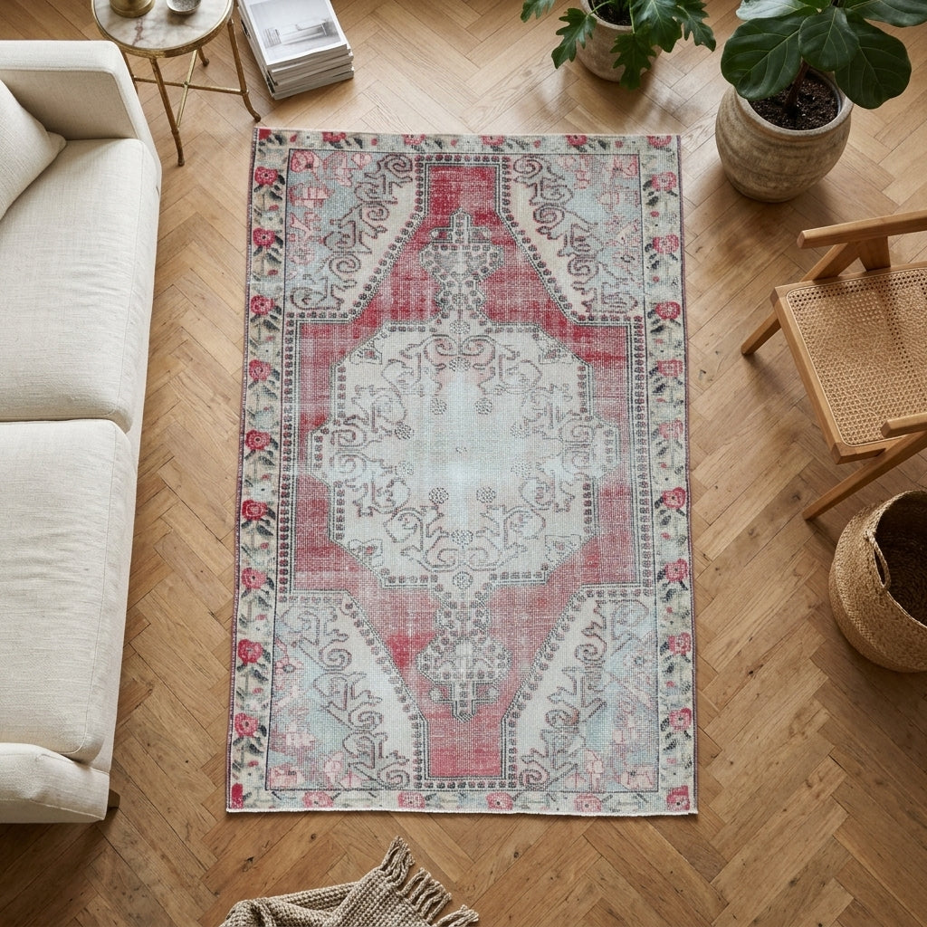 Oriental pattern on the Theochoria vintage area rug – handmade in Anatolia, Turkey