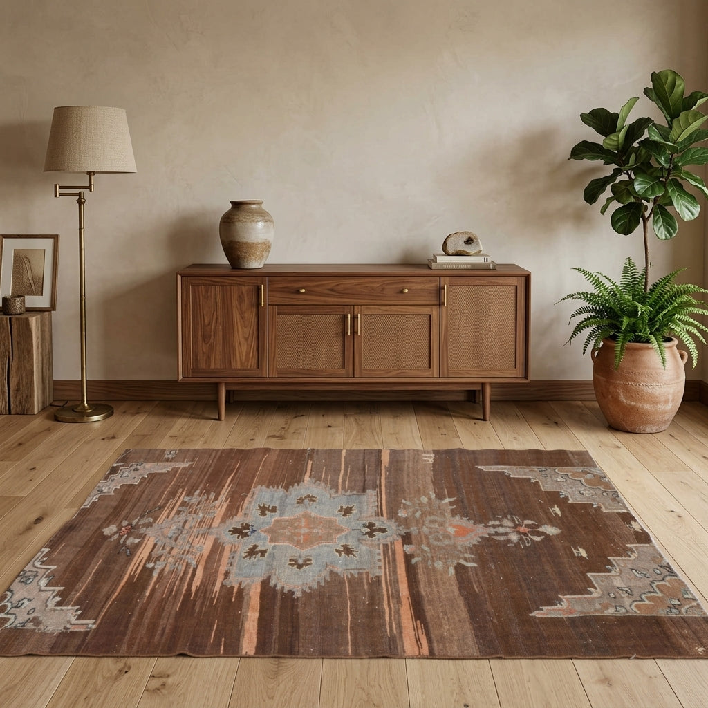 Oriental pattern on the Galenocharis vintage area rug – handmade in Anatolia, Turkey