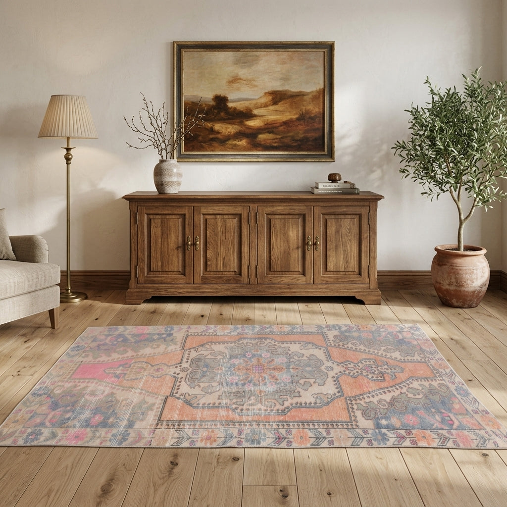 Oriental pattern on the Fulyadeniz vintage area rug – handmade in Anatolia, Turkey