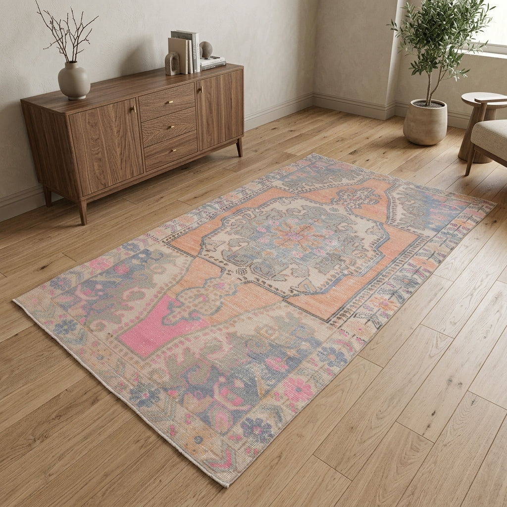 Oriental pattern on the Fulyadeniz vintage area rug – handmade in Anatolia, Turkey