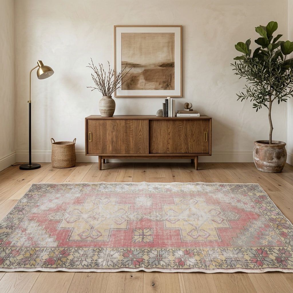 Oriental pattern on the Firuznaz vintage area rug – handmade in Anatolia, Turkey
