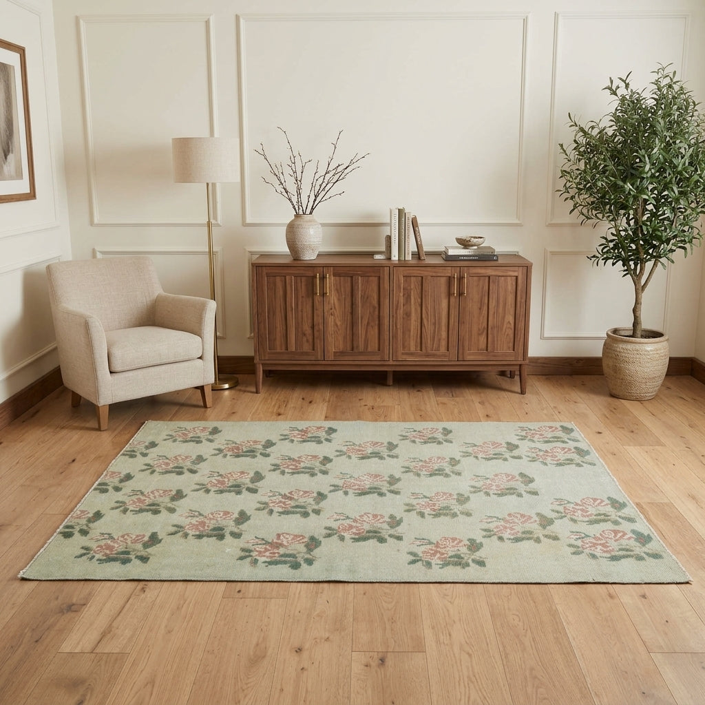 Floral pattern on the Farangis vintage area rug – handmade in Anatolia, Turkey