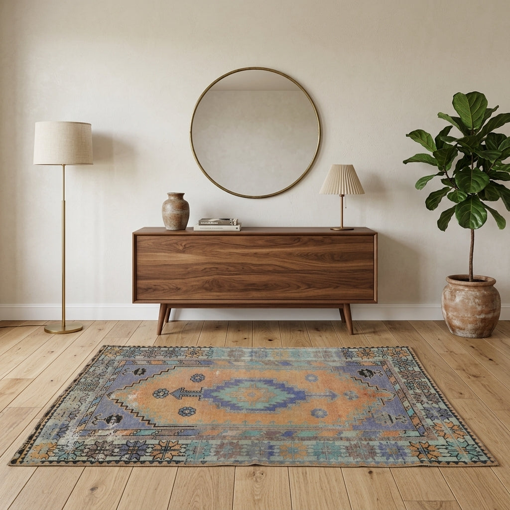 Oriental pattern on the Sahraefsan vintage area rug – handmade in Anatolia, Turkey