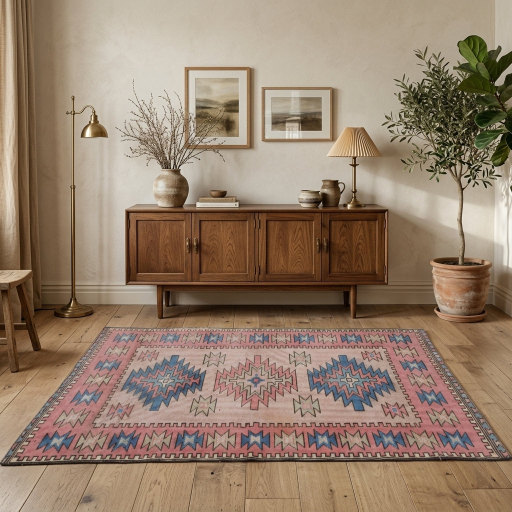 Oriental pattern on the Safiyenaz vintage area rug – handmade in Anatolia, Turkey