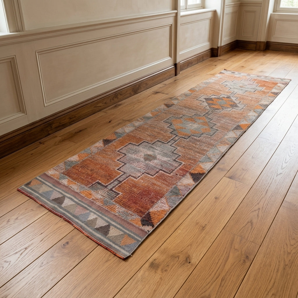 Geometric pattern on the Pelagia vintage runner rug – handmade in Anatolia, Turkey
