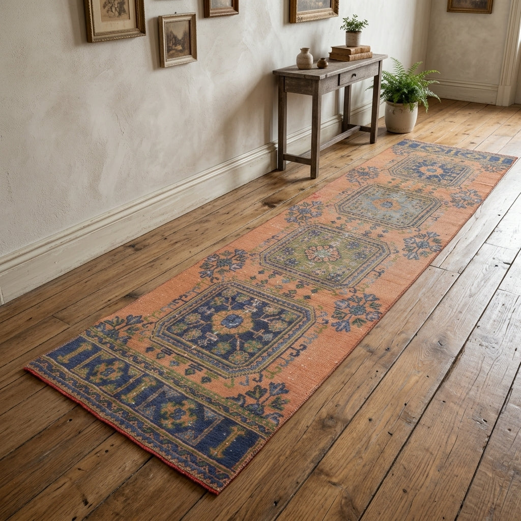 Floral pattern on the Papatyasema vintage runner rug – handmade in Anatolia, Turkey