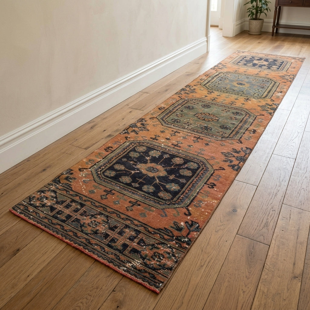 Ikat pattern on the Papatyaruh vintage runner rug – handmade in Anatolia, Turkey