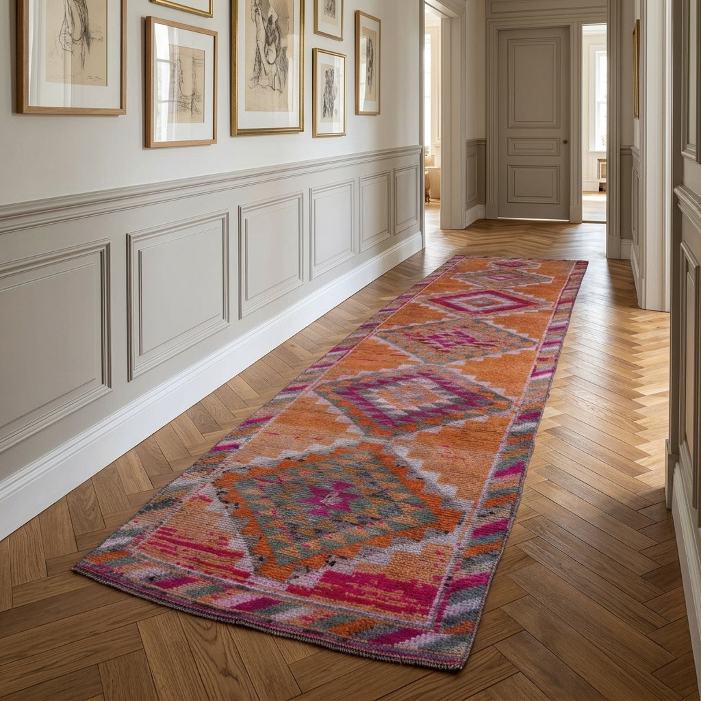 Ikat pattern on the Ouranodike vintage runner rug – handmade in Anatolia, Turkey
