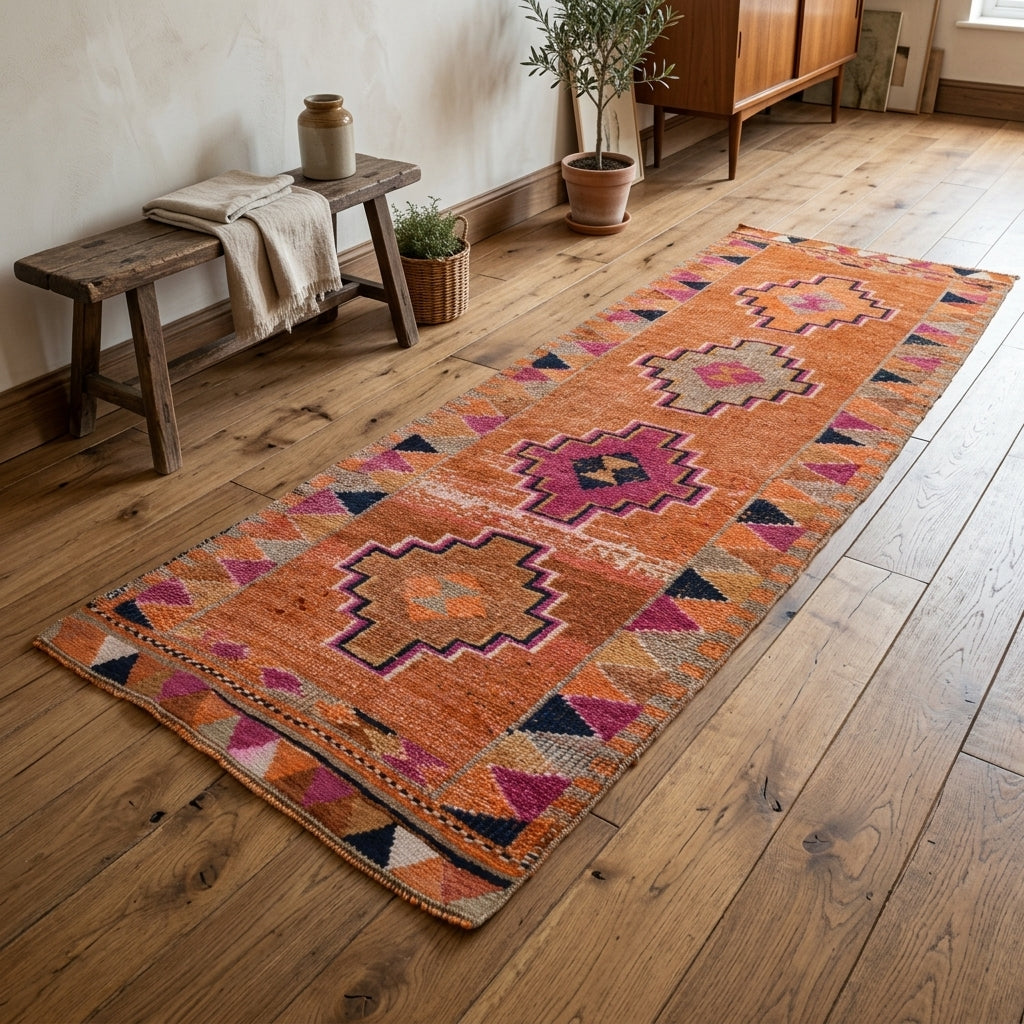 Ikat pattern on the Pericansu vintage runner rug – handmade in Anatolia, Turkey