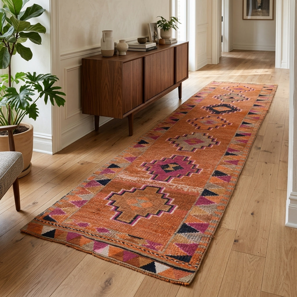 Ikat pattern on the Pericansu vintage runner rug – handmade in Anatolia, Turkey