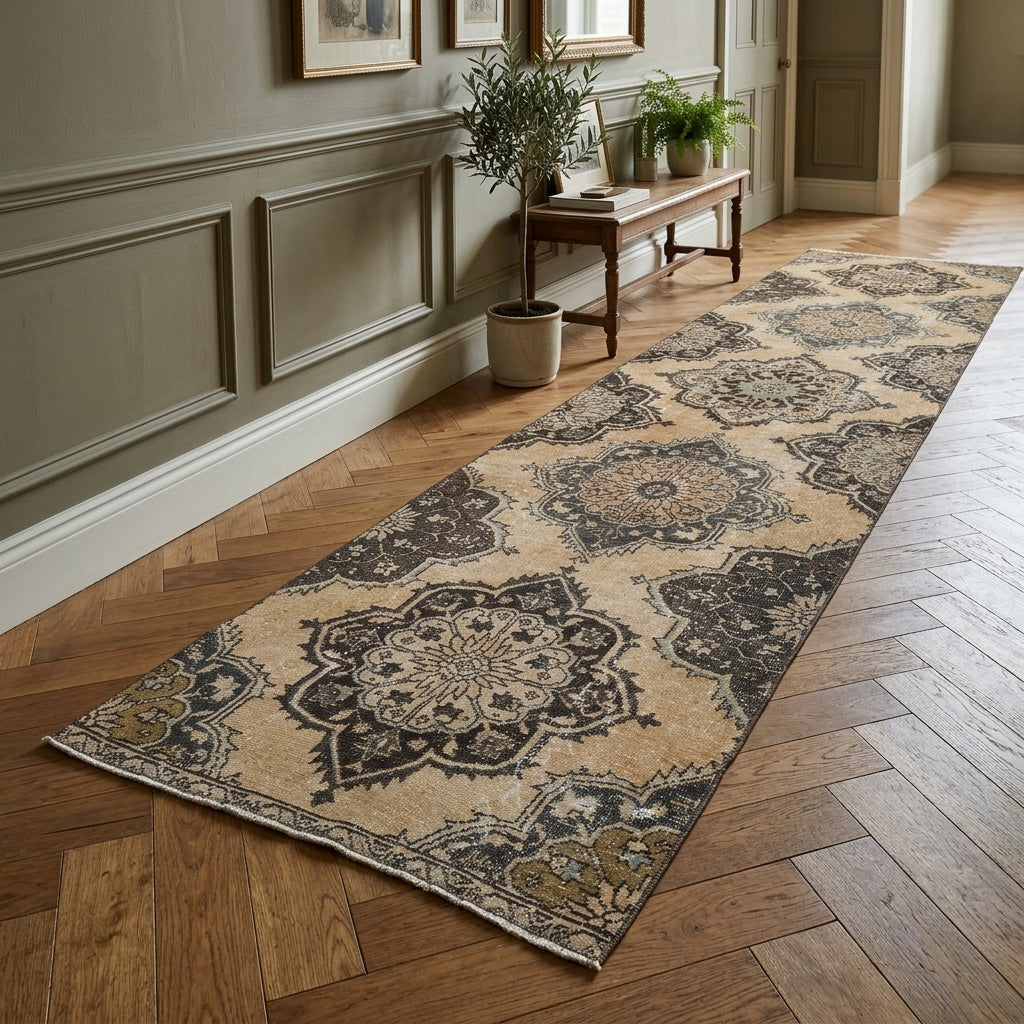 Oriental pattern on the Nurdil vintage runner rug – handmade in Anatolia, Turkey