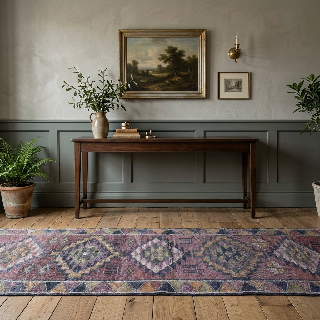 Geometric pattern on the Nisandil vintage runner rug – handmade in Anatolia, Turkey