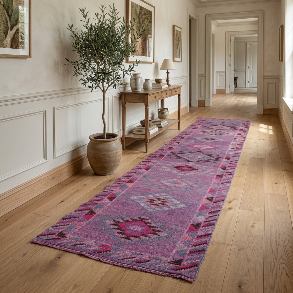 Geometric pattern on the Nesrinsel vintage runner rug – handmade in Anatolia, Turkey