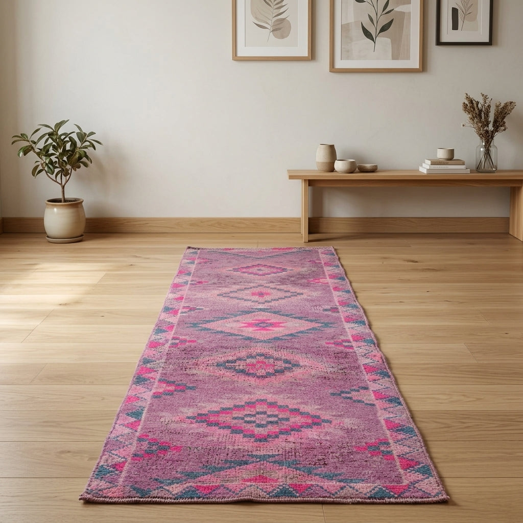 Ikat pattern on the Nesrinlale vintage runner rug – handmade in Anatolia, Turkey