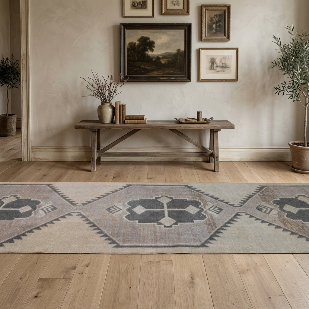 Tribal pattern on the Nahitgul vintage runner rug – handmade in Anatolia, Turkey