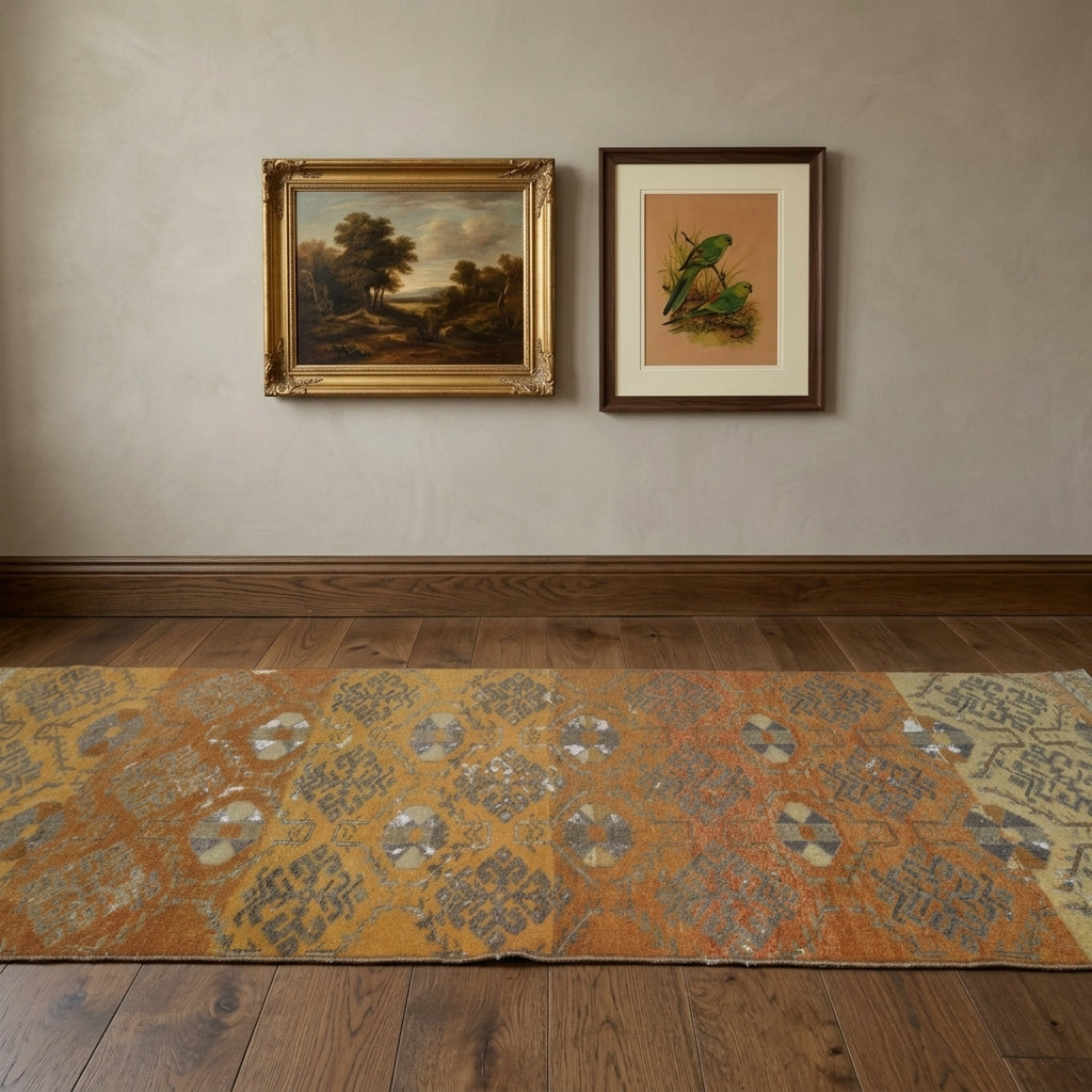 Ikat pattern on the Mirtonome vintage runner rug – handmade in Anatolia, Turkey