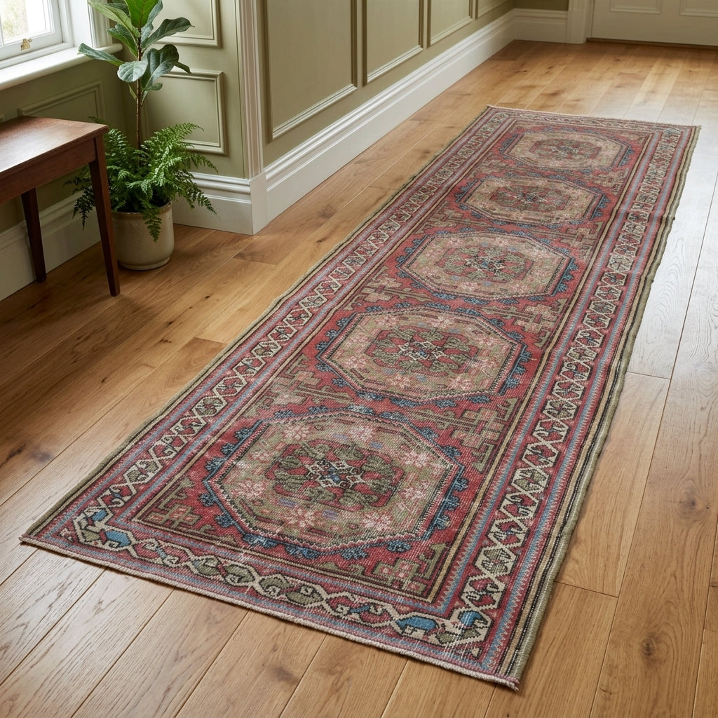 Oriental pattern on the Meneksemelek vintage runner rug – handmade in Anatolia, Turkey