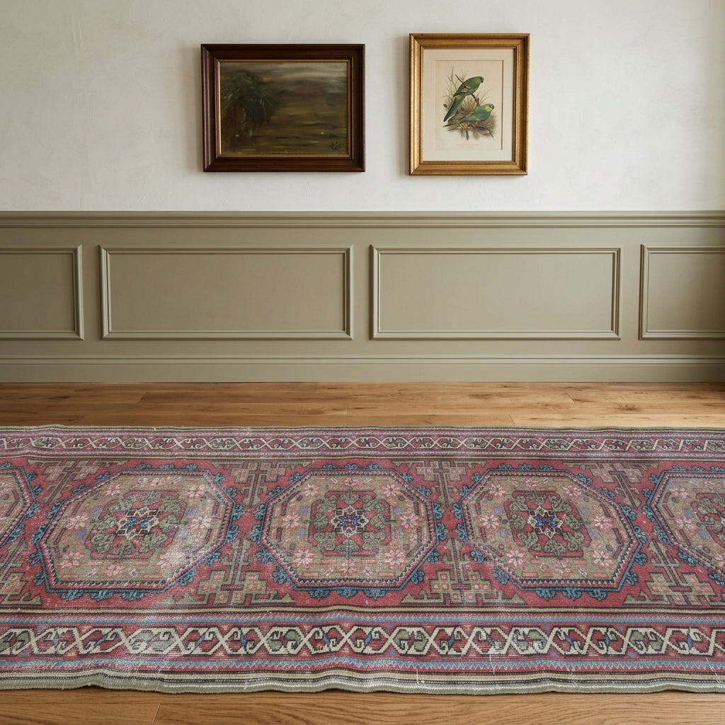 Oriental pattern on the Meneksemelek vintage runner rug – handmade in Anatolia, Turkey