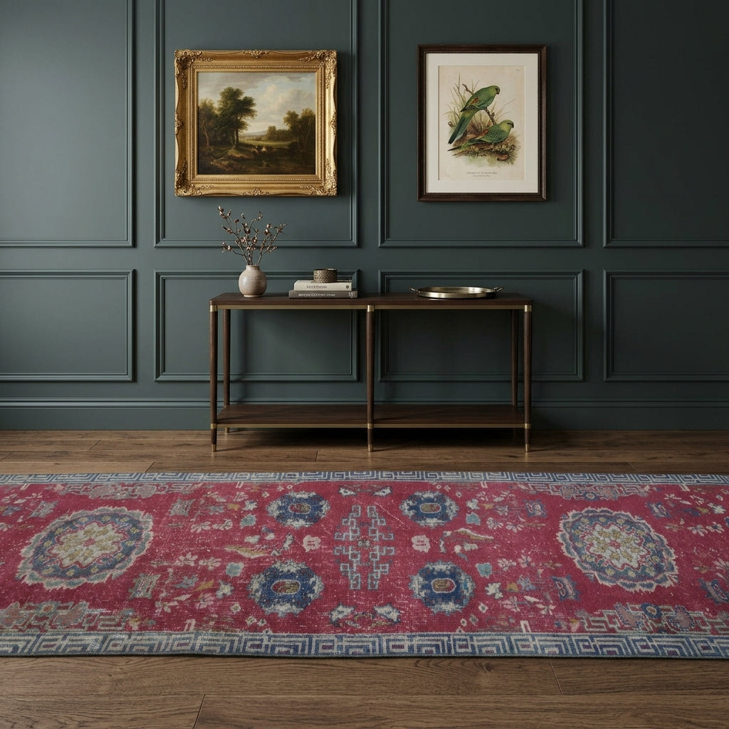 Oriental pattern on the Meneksefsan vintage runner rug – handmade in Anatolia, Turkey