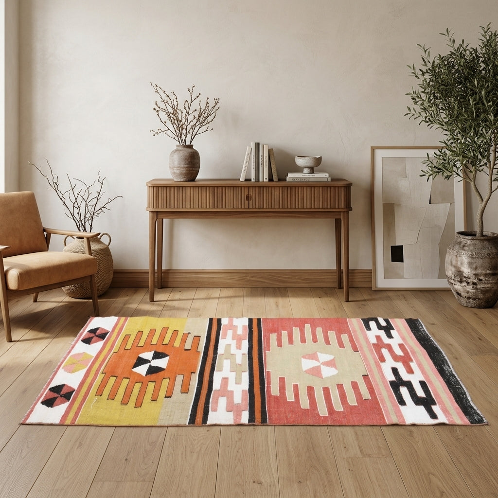 Pattern on the Phyllodoce vintage kilim rug – handwoven flatweave in Anatolia, Turkey