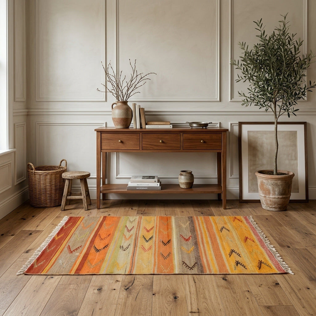 Striped pattern on the Philothea vintage kilim rug – handwoven flatweave in Anatolia, Turkey