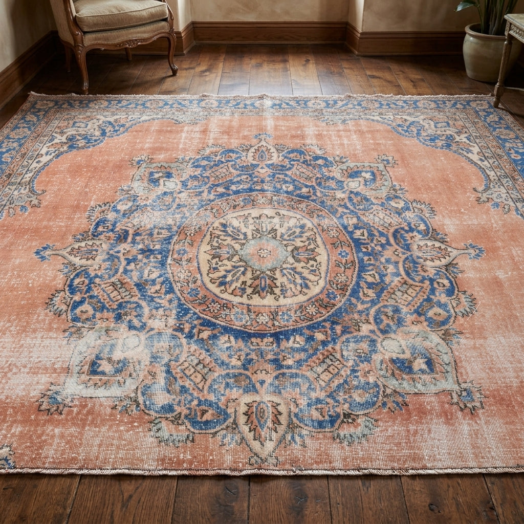 Oriental pattern on the Aglaonoma vintage area rug – handmade in Anatolia, Turkey