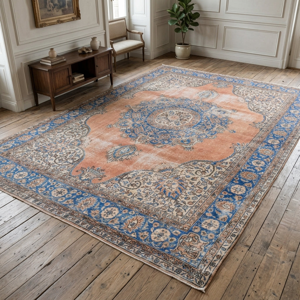 Oriental pattern on the Aglaonoma vintage area rug – handmade in Anatolia, Turkey