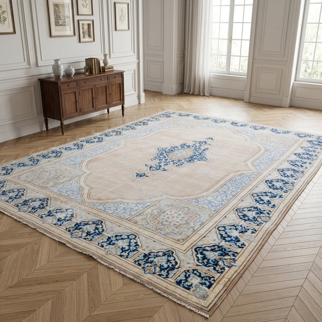 Oriental pattern on the Aglaomeda antique washed vintage area rug – handmade in Anatolia, Turkey