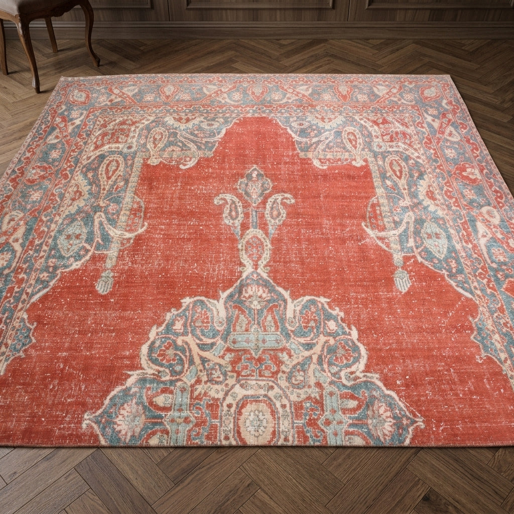Oriental pattern on the Zuhresema vintage area rug – handmade in Anatolia, Turkey