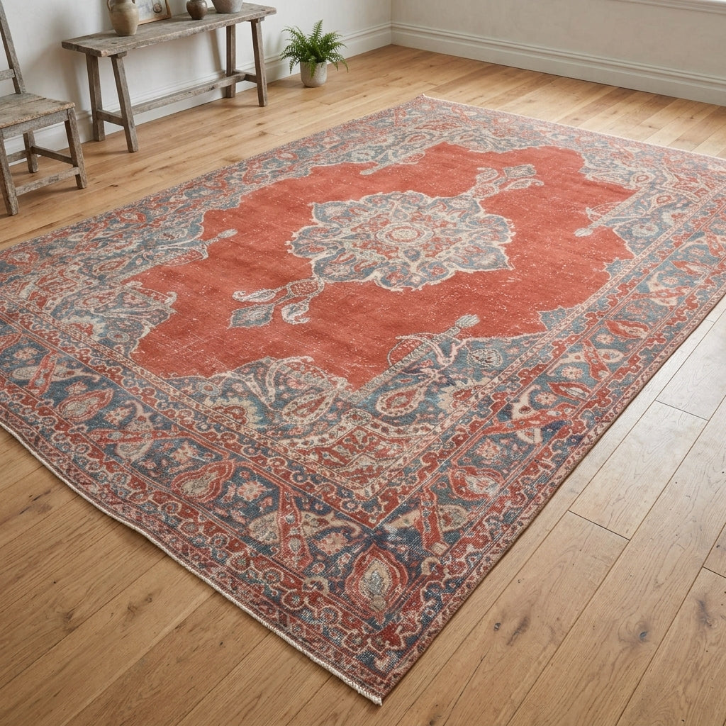 Oriental pattern on the Zuhresema vintage area rug – handmade in Anatolia, Turkey