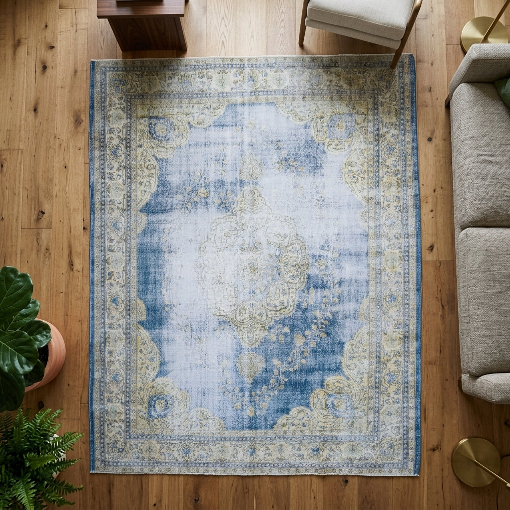 Oriental pattern on the Serefay distressed vintage area rug – handmade in Anatolia, Turkey