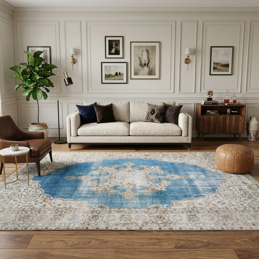 Oriental pattern on the Semiha vintage area rug – handmade in Anatolia, Turkey