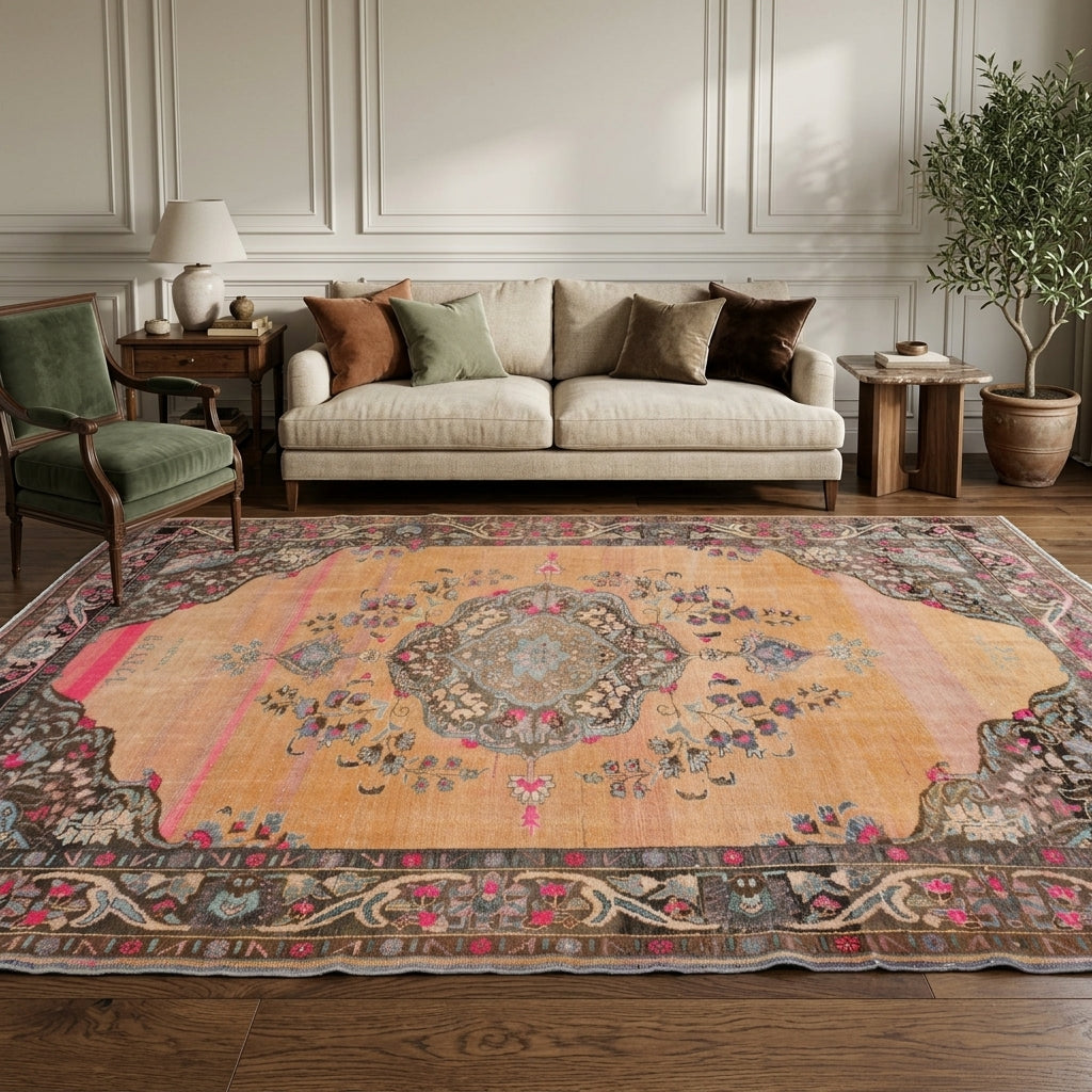 Oriental pattern on the Semater vintage area rug – handmade in Anatolia, Turkey