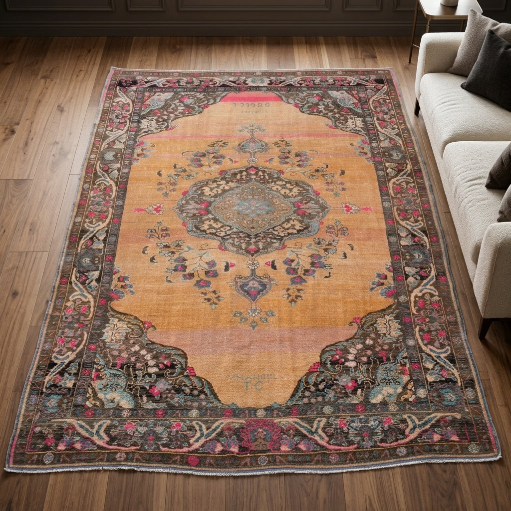 Oriental pattern on the Semater vintage area rug – handmade in Anatolia, Turkey