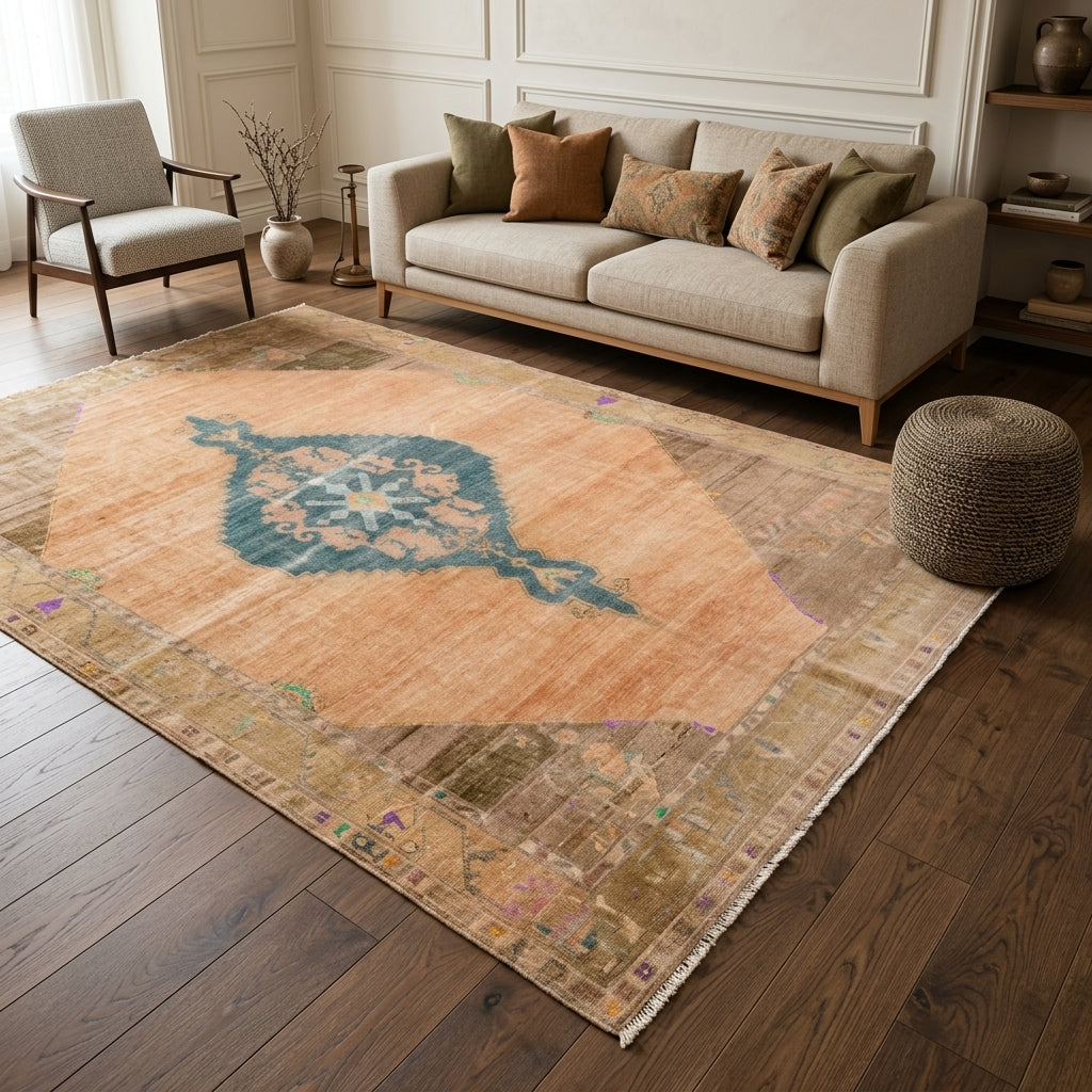 Oriental pattern on the Cansema vintage area rug – handmade in Anatolia, Turkey