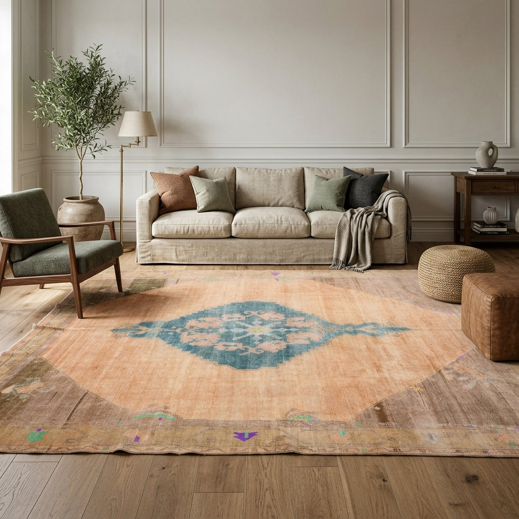 Oriental pattern on the Cansema vintage area rug – handmade in Anatolia, Turkey