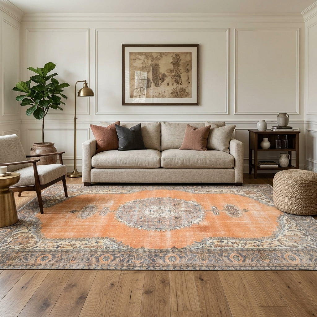 Oriental pattern on the Sedanurhayat vintage area rug – handmade in Anatolia, Turkey