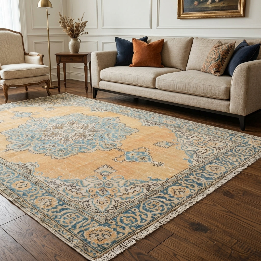 Oriental pattern on the Busetac vintage area rug – handmade in Anatolia, Turkey