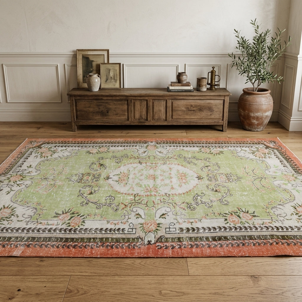 Oriental pattern on the Besteban vintage area rug – handmade in Anatolia, Turkey