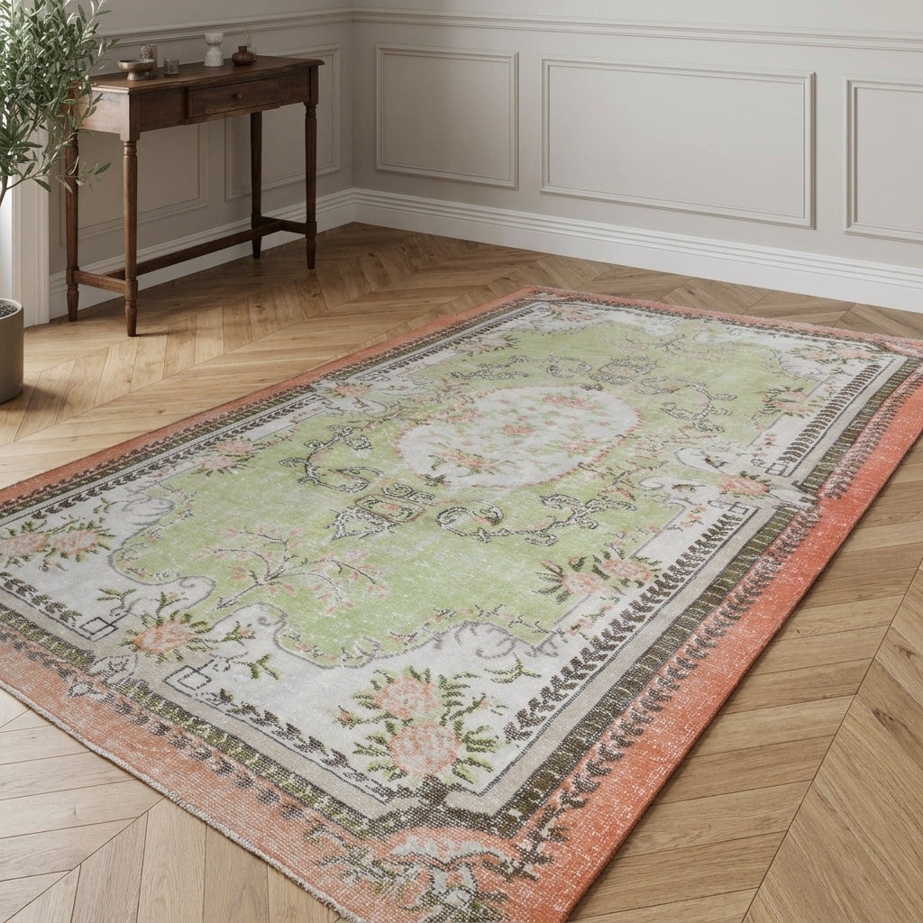Oriental pattern on the Besteban vintage area rug – handmade in Anatolia, Turkey