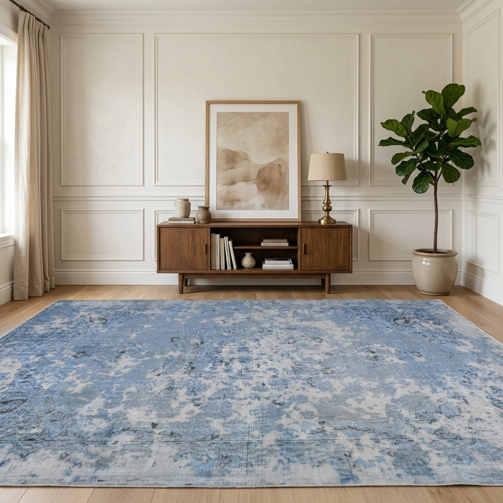 Floral pattern on the Berilsema distressed vintage area rug – handmade in Anatolia, Turkey