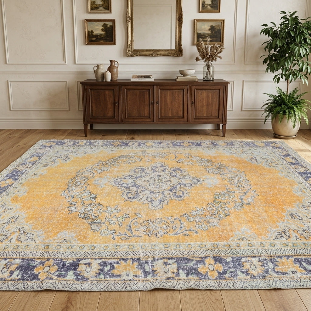 Oriental pattern on the Berildeniz vintage area rug – handmade in Anatolia, Turkey