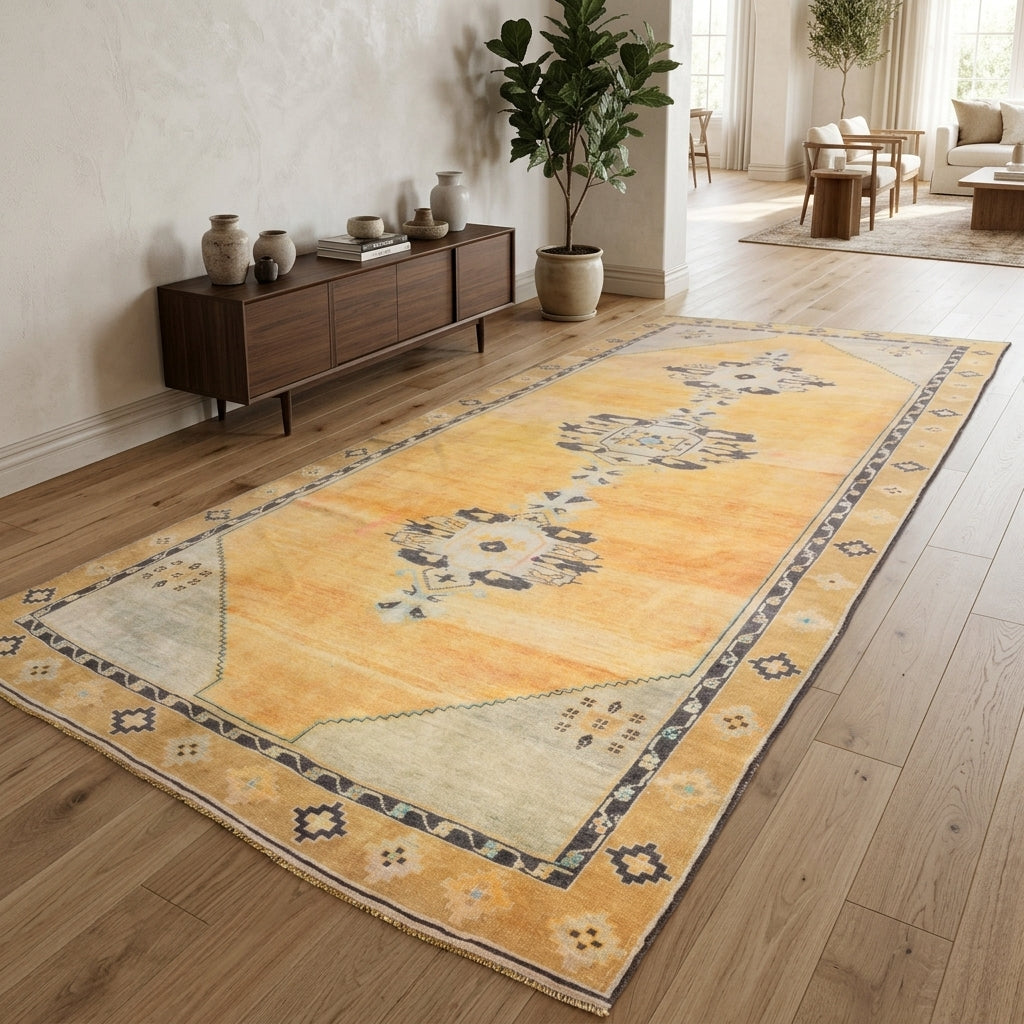 Oriental pattern on the Beharnil vintage runner rug – handmade in Anatolia, Turkey