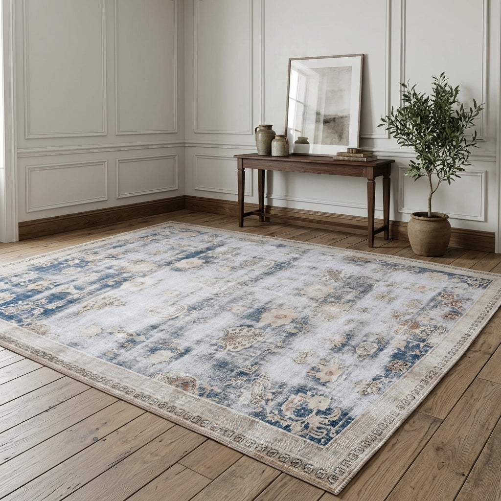 Oriental pattern on the Banunaz distressed vintage area rug – handmade in Anatolia, Turkey