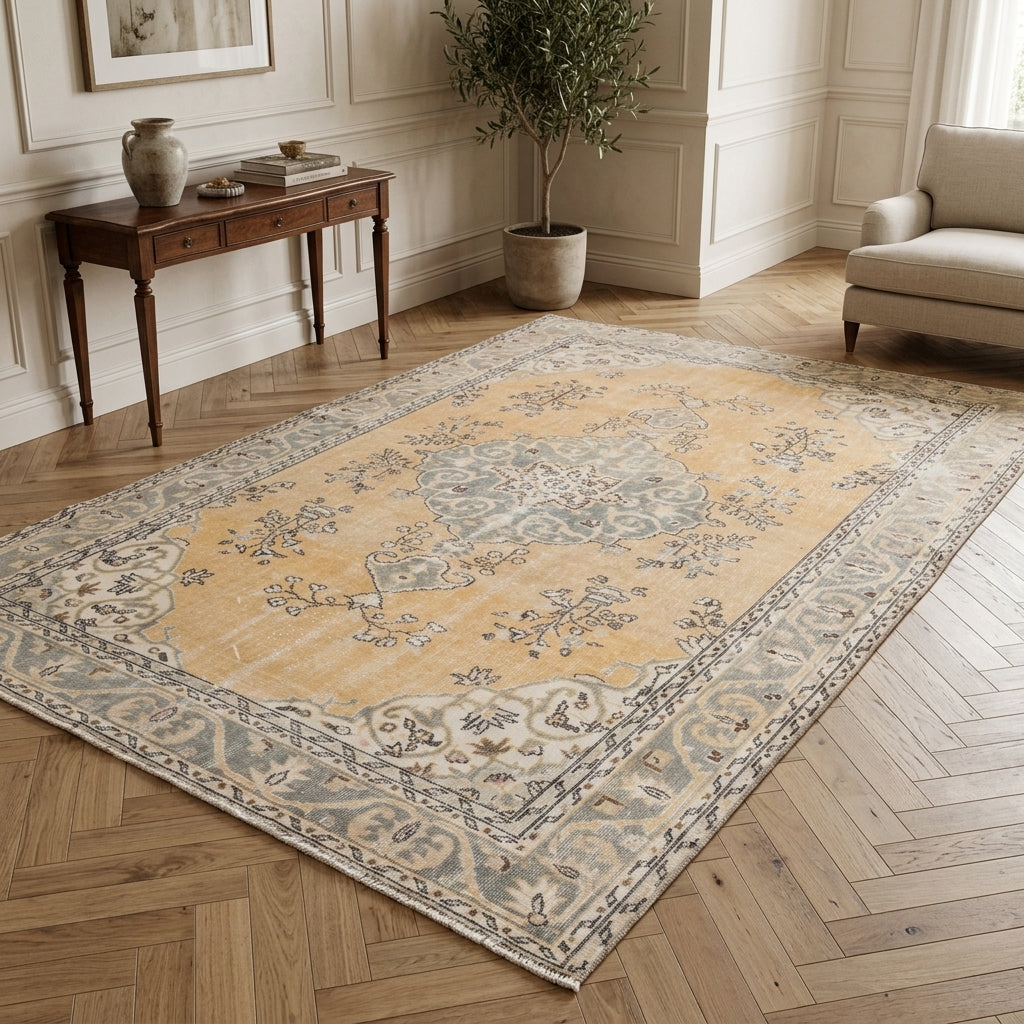 Oriental pattern on the Zeynepsad vintage area rug – handmade in Anatolia, Turkey