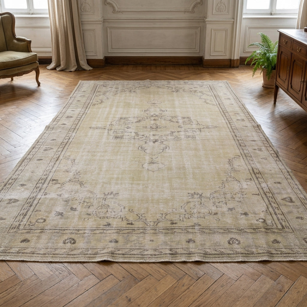 Oriental pattern on the Zuhreperver vintage area rug – handmade in Anatolia, Turkey