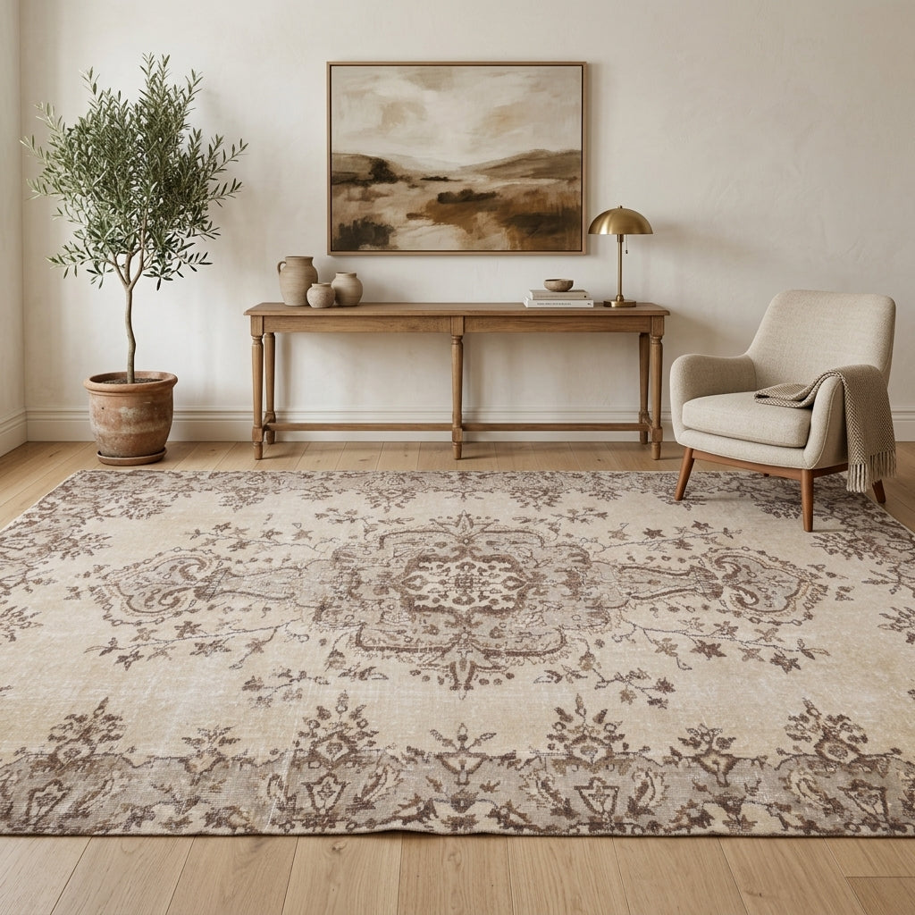Oriental pattern on the Zenonoma vintage area rug – handmade in Anatolia, Turkey